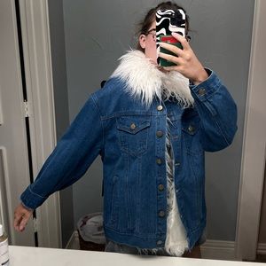 Fur lined denim jacket.